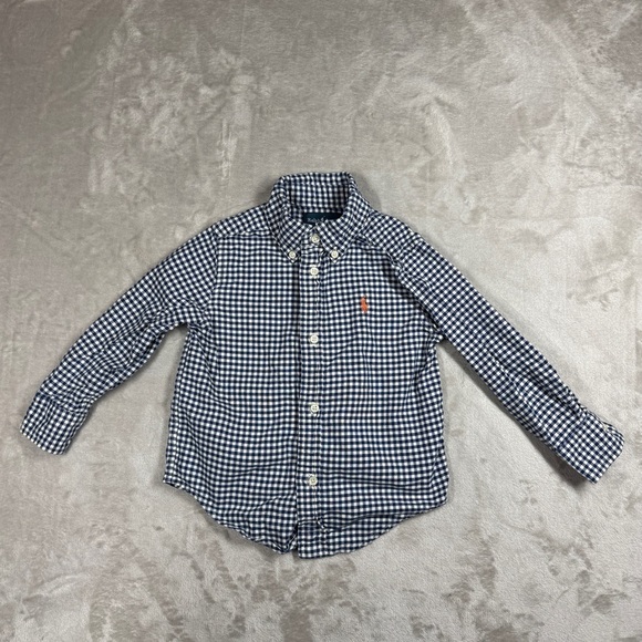Ralph Lauren 100% Cotton Blue White Plaid Button Front Collared Shirt Size 2T - Picture 1 of 16